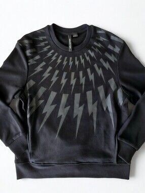 Neil Barrett Thunderbolt Sweatshirt Black Made Italy Men S